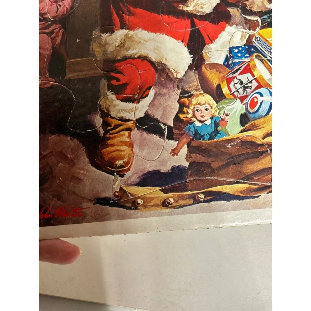 Vintage Kids Whitman Peeking At Santa Frame-Tray Puzzle 1979 Red Multi